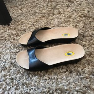 DrScholls Sandals Black Leather Made In Brazil